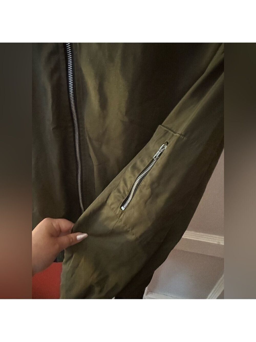 ALYX Satin Olive Green Lined Full Zip Pockets Military Bomber Jacket - Picture 8 of 13